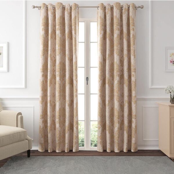 Elegant GM Jacquard Woven Beige Room Darkening Grommet Curtains for Any Space