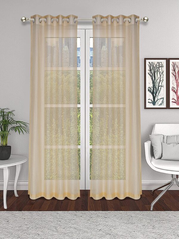 Elegant Gold Eyelet Long Door Curtains - 2 Pcs Sheer Lightweight Fabric Set