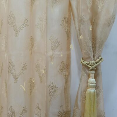 Elegant Golden Tree Design Door Curtains – Premium 9ft Sheer Foil Print Set