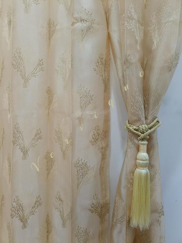 Elegant Golden Tree Design Door Curtains - Premium 9ft Sheer Foil Print Set