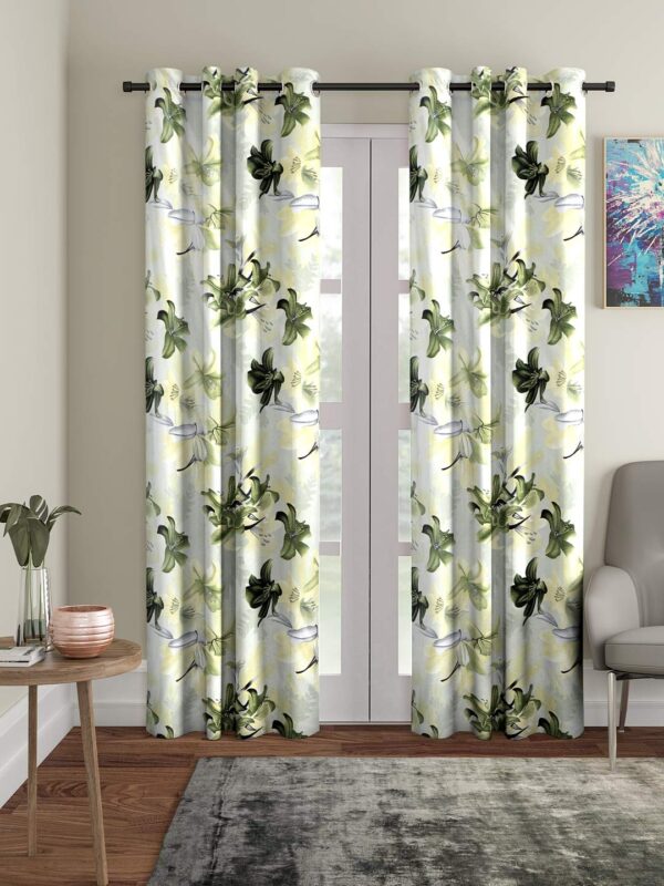 Elegant Green 3D Flower Eyelet Door Curtains - 7 Feet Polyester Set