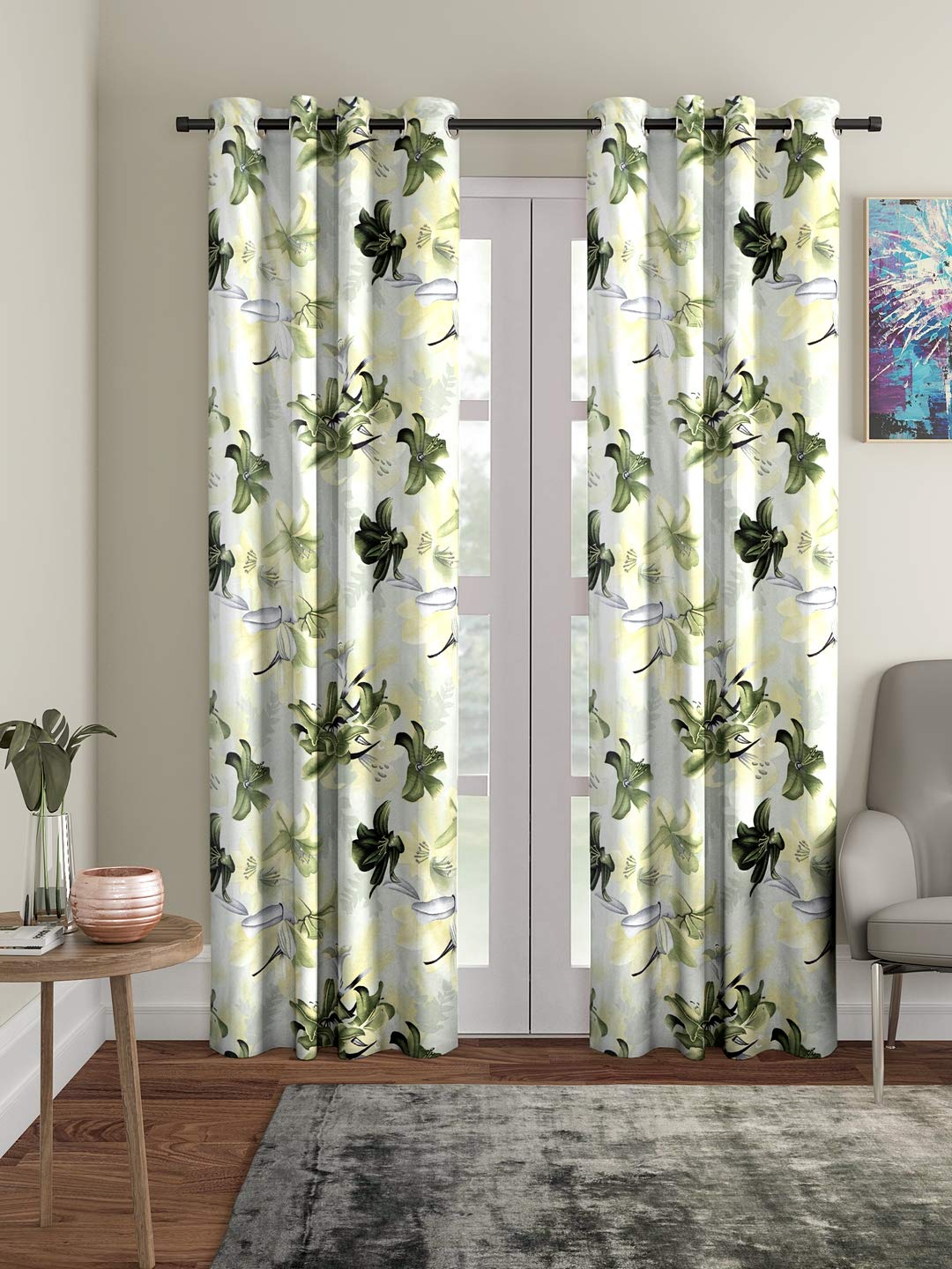 Elegant Green 3D Flower Eyelet Door Curtains: A Stylish Home Upgrade