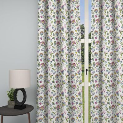 Elegant Green and Blue Floral Room Darkening Curtains with Eyelet Rings