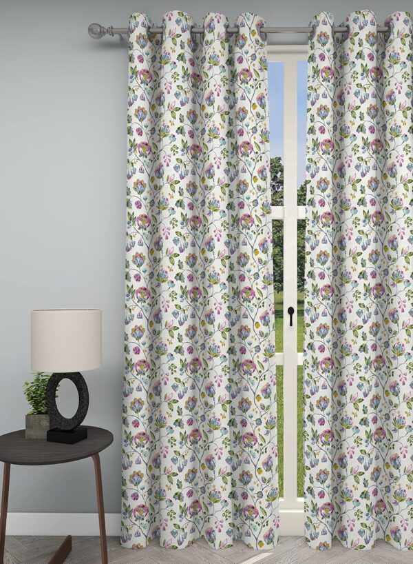 Elegant Green and Blue Floral Room Darkening Curtains with Eyelet Rings