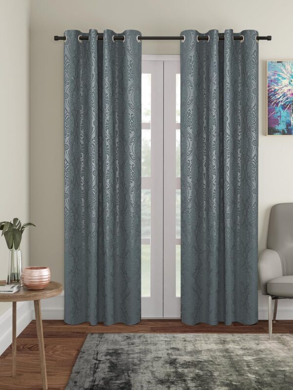 Elegant Grey Floral Blackout Curtains - Solimo 7 Feet, Pack of 2