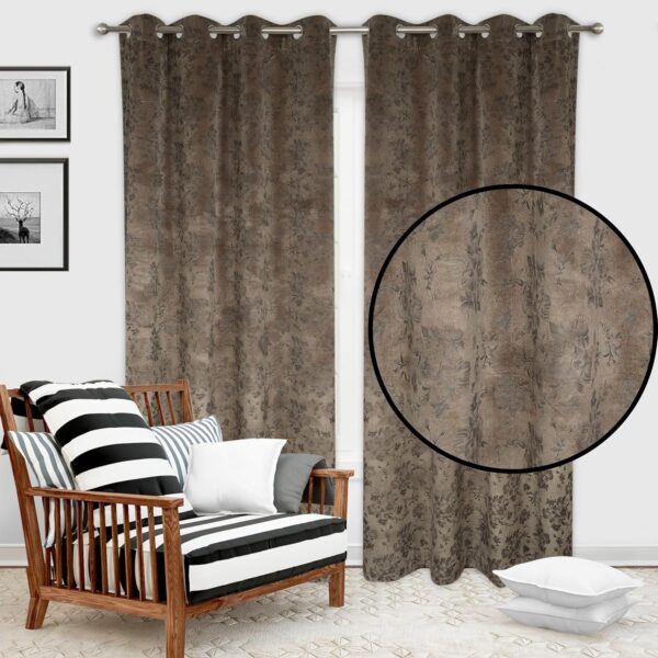 Elegant Grey Floral Velvet Door Curtains for Thermal Insulation and Room Darkening