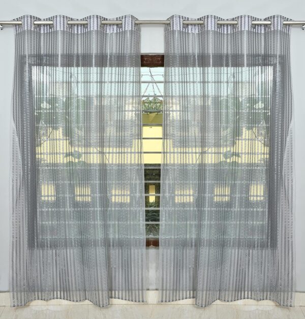 Elegant Grey Zigzag Sheer Curtains: 9 Feet Eyelet Door Drapes (Pack of 2)