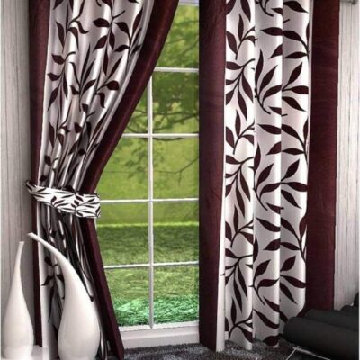 Elegant Immix 2 Piece Leaf Printed Eyelet Curtains for Room Darkening