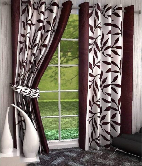 Elegant Immix 2 Piece Leaf Printed Eyelet Curtains for Room Darkening