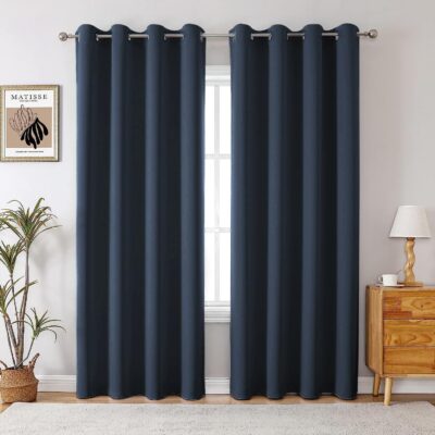 Elegant Indigo Blue Blackout Curtains Set – 7 Feet Room Darkening Decor