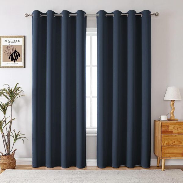 Elegant Indigo Blue Blackout Curtains Set - 7 Feet Room Darkening Decor