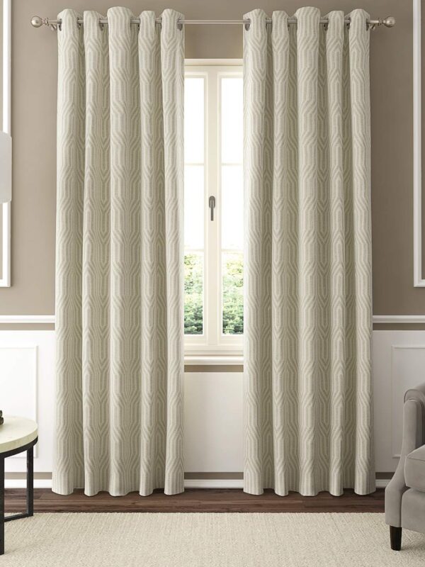 Elegant Jacquard Geometric Grommet Curtains - Set of 2, 52x84 Inch Panels