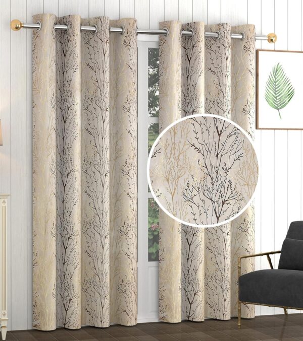 Elegant Leafy Twig Jacquard Fabric Curtains for Doors - 7 Feet, Pack of 2