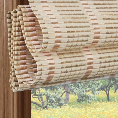 Elegant Light Filtering Bamboo Roller Shades in Gold – 38″ W x 48″ L