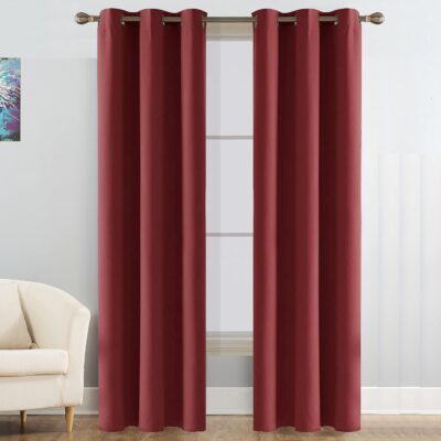 Elegant Maroon Blackout Curtains: 2-Piece Thermal Insulated Window Treatment