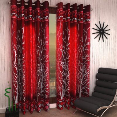 Elegant Maroon Eyelet Door Curtains – 2 Piece Tree Panel, 7 Feet Length