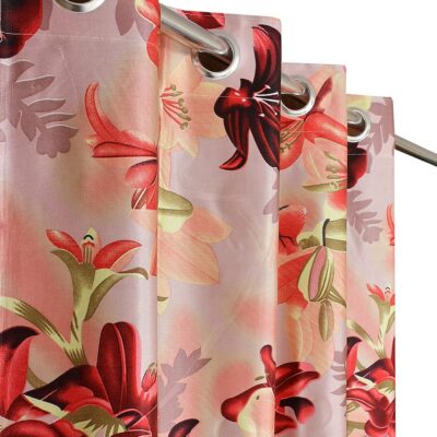 Elegant Maroon Floral Curtains for 8-Foot Long Doors – FAB CASTLE Premium Set