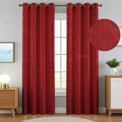 Elegant Maroon Floral Design Curtains for Modern Living Spaces – Set of 2