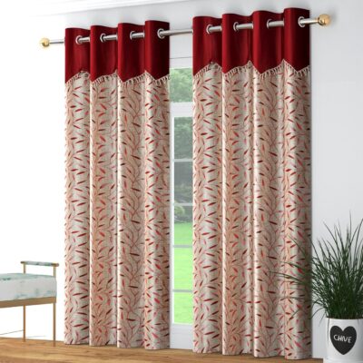 Elegant Maroon Frill Curtains for Doors – Pack of 2, 7 Feet Long