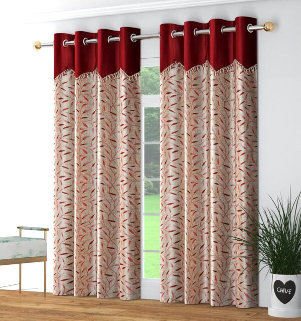 Elegant Maroon Frill Curtains for Doors - Pack of 2, 7 Feet Long