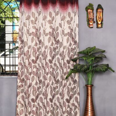 Elegant Maroon Jacquard Leaf Design Curtain for Living Rooms and Bedrooms