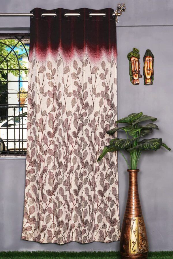 Elegant Maroon Jacquard Leaf Design Curtain for Living Rooms and Bedrooms