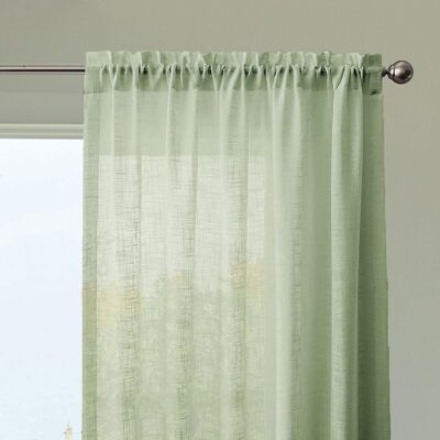 Elegant Mint Green Sheer Curtains – Lightweight Cotton Window Panels Set of 2