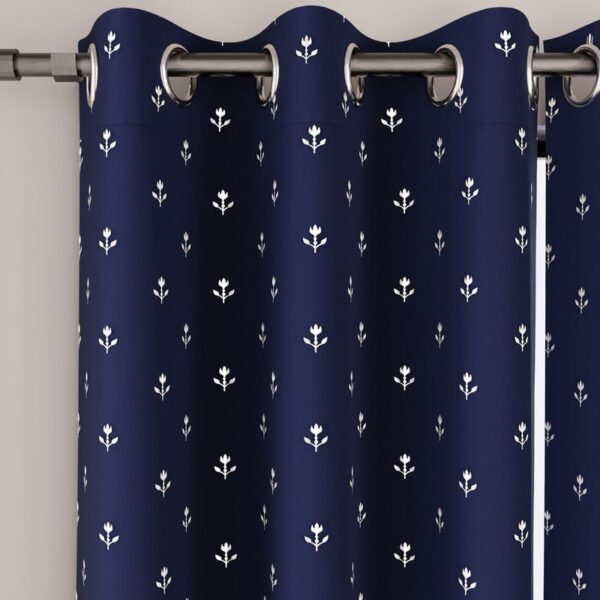 Elegant Navy Blue Blackout Curtains with Silver Foil Design for Any Room