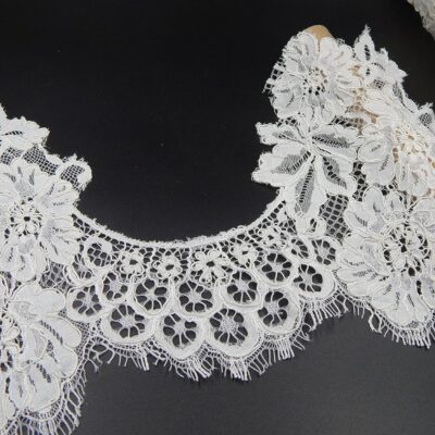 Elegant Off White French Corded Lace for Saree Borders and Wedding Gowns