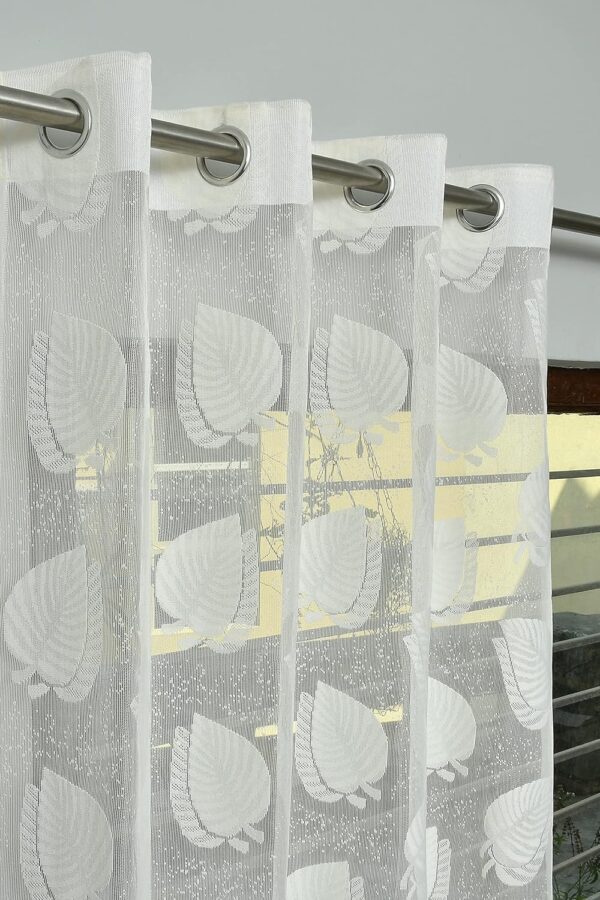 Elegant Off-White Semi Sheer Leaf Curtains for 8 Feet Long Doors
