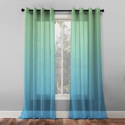 Elegant Ombre Sheer Curtains – Set of 2 Light Green Sky Blue Drapes