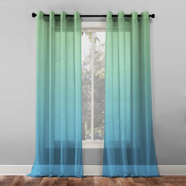 Elegant Ombre Sheer Curtains - Set of 2 Light Green Sky Blue Drapes