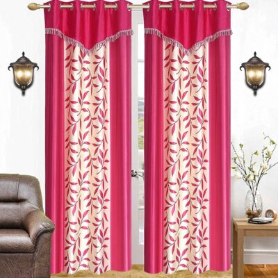 Elegant Pink Frill Polyester Curtains for 6 Feet Windows by Kiara Creations