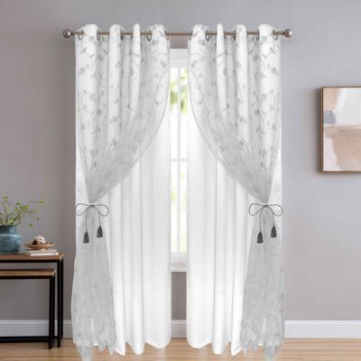 Elegant Polyester Floral Embroidery Door Curtains for Stylish Living Rooms and Bedrooms