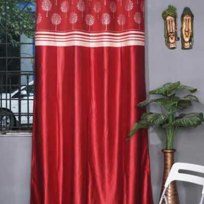 Elegant Red Jacquard Tree Patch Eyelet Curtain for Living Rooms and Bedrooms