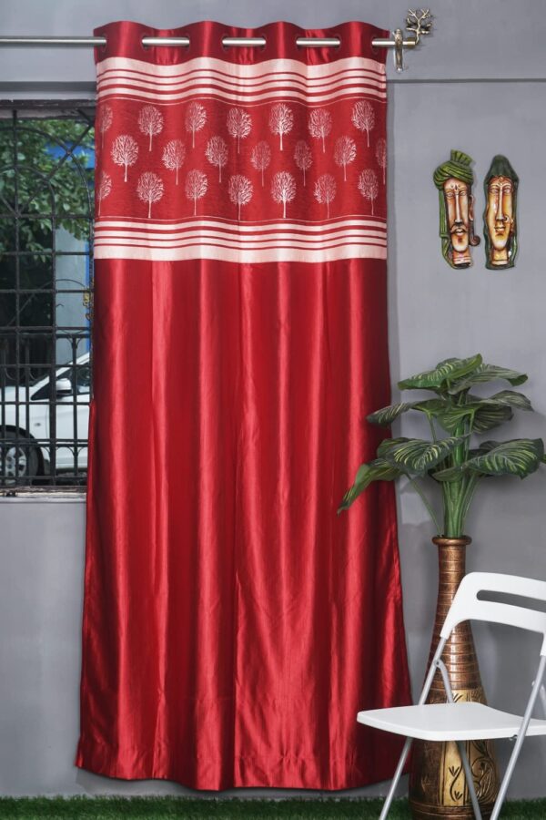 Elegant Red Jacquard Tree Patch Eyelet Curtain for Living Rooms and Bedrooms