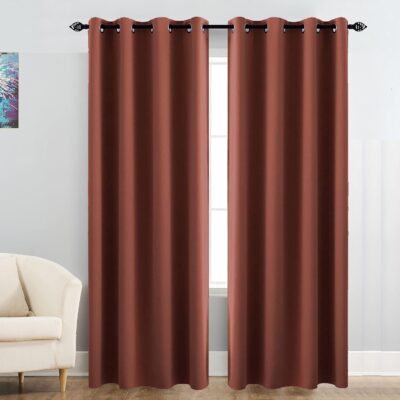 Elegant Rust Room Darkening Thermal Blackout Curtains for 6 Feet Windows