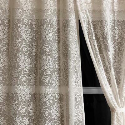 Elegant Semi Sheer Floral Curtains for Doors – 7 Feet Long, Cream Set