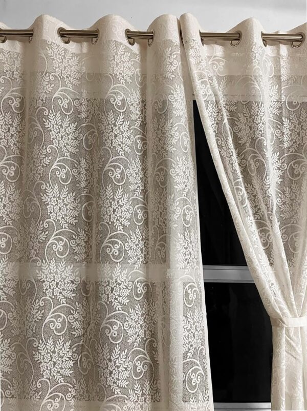 Elegant Semi Sheer Floral Curtains for Doors - 7 Feet Long, Cream Set