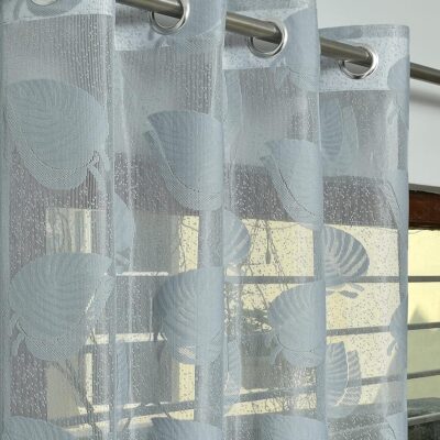 Elegant Semi Sheer Leaf Curtains for 9-Foot Doors – Grey, Pack of 1