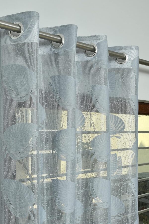 Elegant Semi Sheer Leaf Curtains for 9-Foot Doors - Grey, Pack of 1