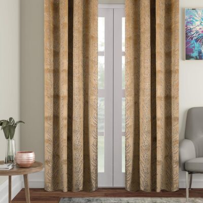 Elegant Solimo Brown Polyester Spandex Foil Door Curtains – Pack of 2, 7 Feet