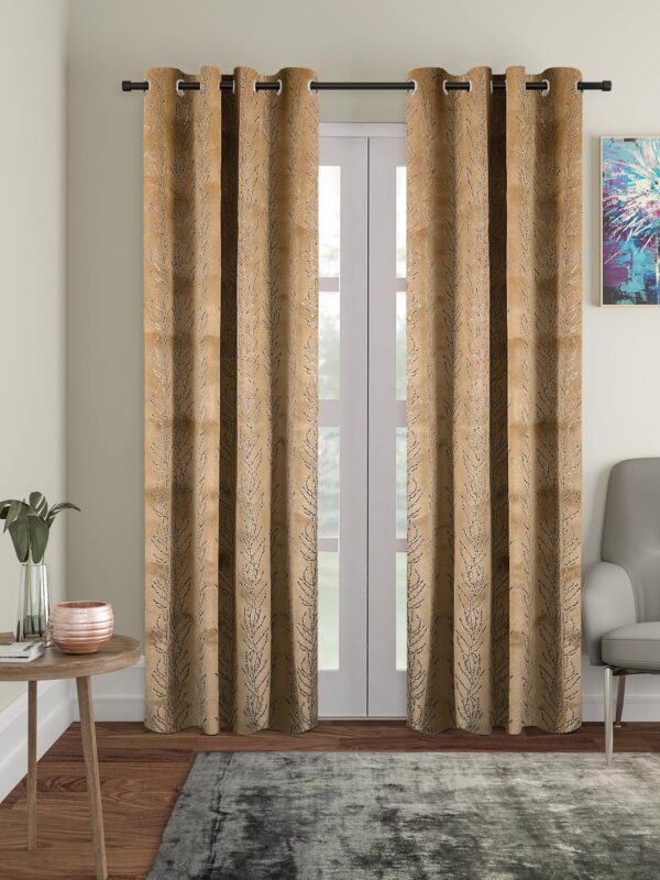 Elegant Solimo Brown Polyester Spandex Foil Door Curtains - Pack of 2, 7 Feet