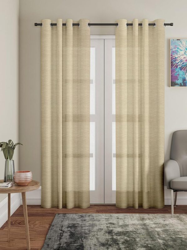 Elegant Solimo Golden Polyester Polylinen Door Curtains - 7 Feet, Pack of 2