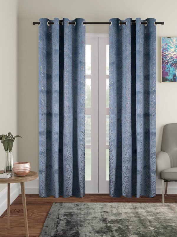 Elegant Solimo Grey Velvet Foil Door Curtains - Pack of 2, 7 Feet