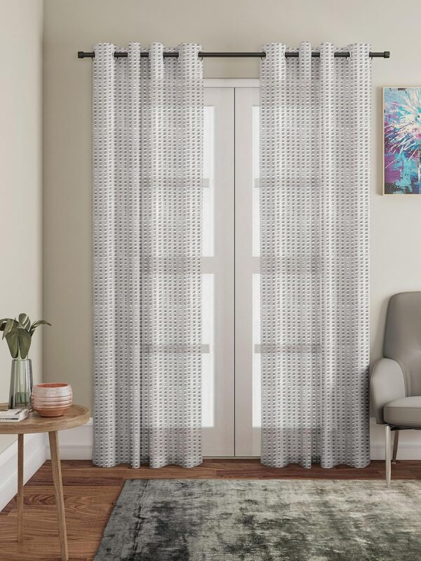 Elegant Solimo Polyester Printed Sheer Curtains for Long Doors - 9 Feet White