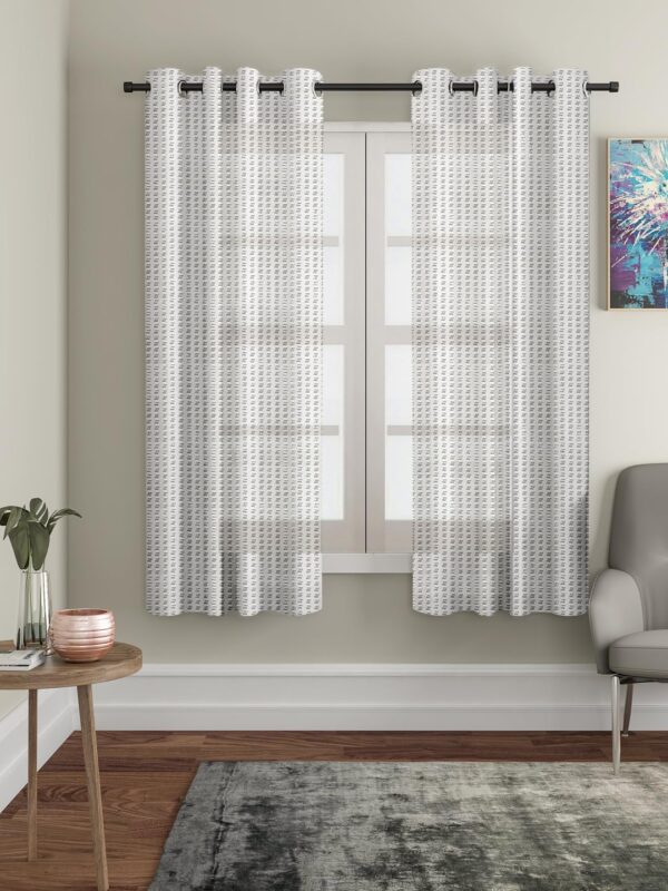 Elegant Solimo Sheer Jacquard Window Curtains - 5 Feet, White, Pack of 2