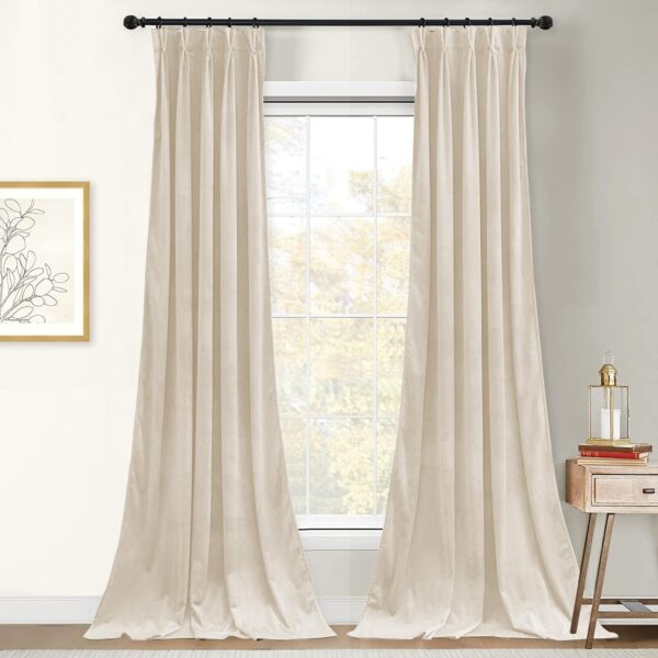 Elegant Thermal Insulated Velvet Curtains for Bedroom and Living Room (Cream)