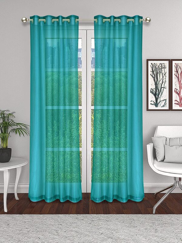 Elegant Turquoise Sheer Eyelet Door Curtains - Set of 2 Premium Fabric