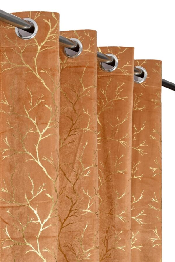 Elegant Velvet Room Darkening Curtains with Golden Foil Tree Design - Set of 4